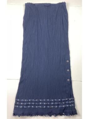Norton McNaughton Crinkle Maxi Skirt Embroidered Hem Navy Women’s Size M